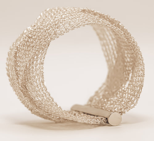 Manchette Large – Collection tressée Finition argentée –MLSMAT1