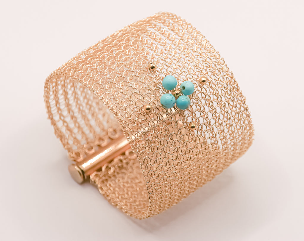 Manchette Large perlée  – Collection tissée - Finition dorée – MLSMOP1