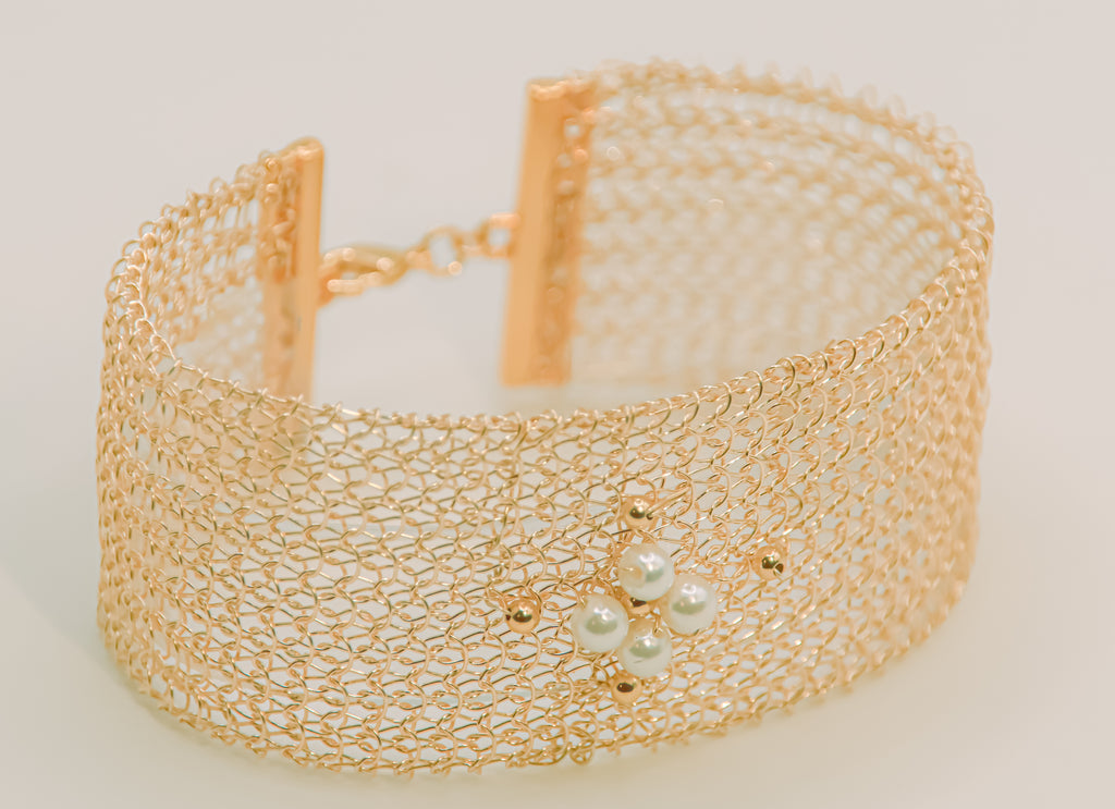 Manchette Fine perlée – Collection tissée Finition dorée – MFSMOP1