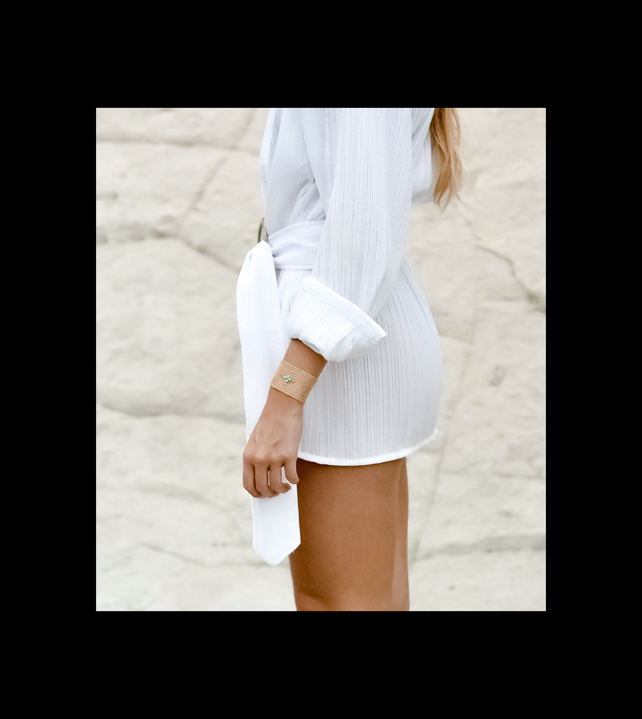 Manchette Large perlée  – Collection tissée - Finition dorée – MLSMOP1